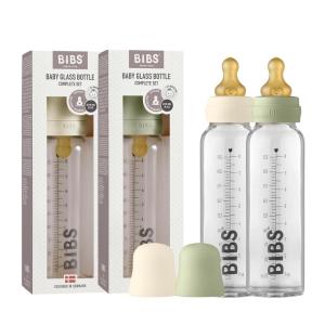 image:imageBibs Baby Glass Bottle  AntiColic Borosilicate Glass Bottles  Natural Vented Round Natural Rubber Latex Nipple  Consistent Flow Rate  76 oz225 ml  2 Pack  IvorySage