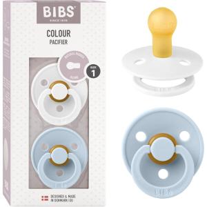 image:imageBibs Pacifiers Color Collection Set of 2 BPAFree Latex Pacifiers Made in Europe Round Nipple Baby PacifierBaby Blue  White
