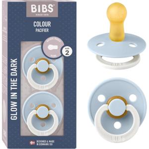 image:imageBibs Pacifiers Color Collection Set of 2 BPAFree Latex Pacifiers Made in Europe Round Nipple Baby PacifierBaby Blue Night