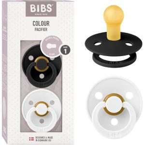 image:imageBibs Pacifiers Color Collection Set of 2 BPAFree Latex Pacifiers Made in Europe Round Nipple Baby PacifierBlack  White