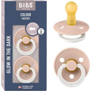 image:imageBibs Pacifiers Color Collection Set of 2 BPAFree Latex Pacifiers Made in Europe Round Nipple Baby PacifierBlush Night