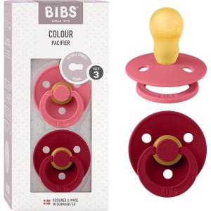 image:imageBibs Pacifiers Color Collection Set of 2 BPAFree Latex Pacifiers Made in Europe Round Nipple Baby PacifierCoral  Ruby