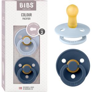 image:imageBibs Pacifiers Color Collection Set of 2 BPAFree Latex Pacifiers Made in Europe Round Nipple Baby PacifierDusty Blue  Steel Blue