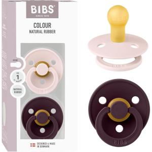 image:imageBibs Pacifiers Color Collection Set of 2 BPAFree Latex Pacifiers Made in Europe Round Nipple Baby PacifierPetal  Plum