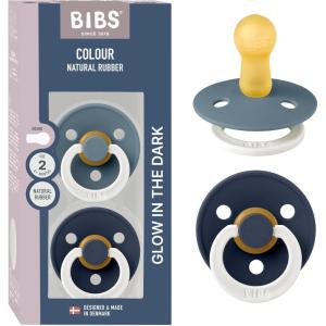 image:imageBibs Pacifiers Color Collection Set of 2 BPAFree Latex Pacifiers Made in Europe Round Nipple Baby PacifierPetrol Glow  Deep Space Glow