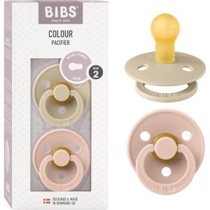 image:imageBibs Pacifiers Color Collection Set of 2 BPAFree Latex Pacifiers Made in Europe Round Nipple Baby PacifierVanilla  Blush