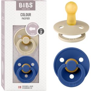 image:imageBibs Pacifiers Color Collection Set of 2 BPAFree Latex Pacifiers Made in Europe Round Nipple Baby PacifierVanilla  Cornflower