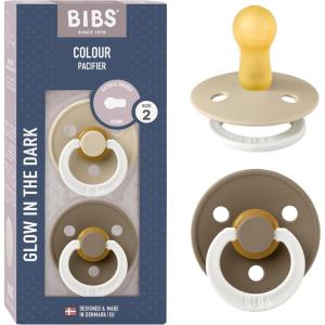 image:imageBibs Pacifiers Color Collection Set of 2 BPAFree Latex Pacifiers Made in Europe Round Nipple Baby PacifierVanilla NIGHT  Dark Oak NIGHT