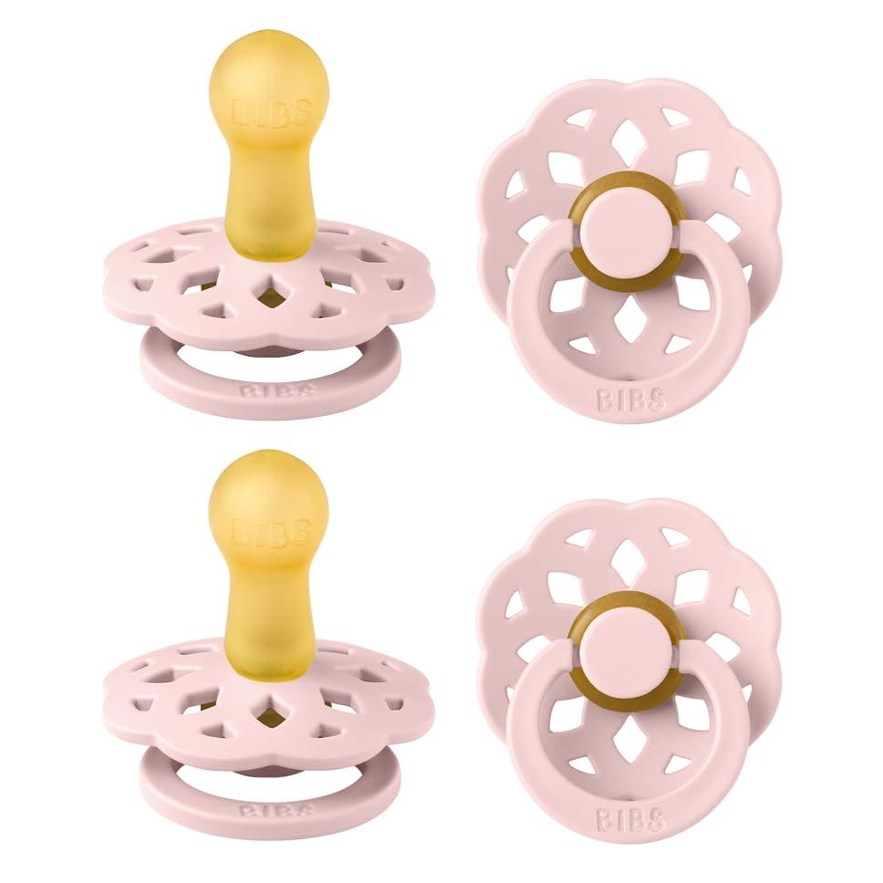 image:imageBIBS Boheme Rubber Pacifier Set for 618 Months BPAFree Round Latex Nipple Soothers Toddler Teat Set Made in Denmark 4Pack Dusty LilacBlossom