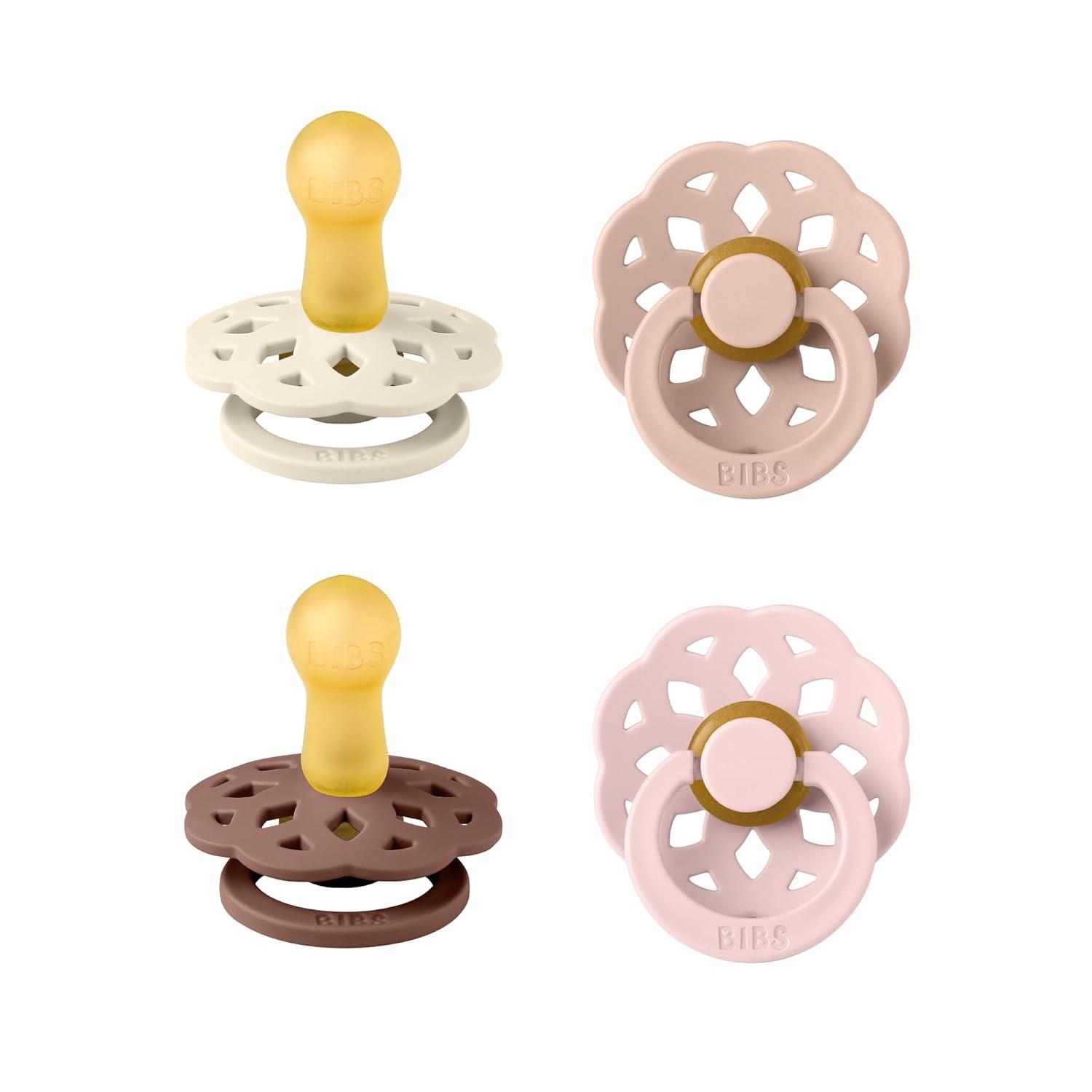 image:imageBIBS Boheme Rubber Pacifier Set for 618 Months BPAFree Round Latex Nipple Soothers Toddler Teat Set Made in Denmark 4Pack Dusty LilacBlush Mix