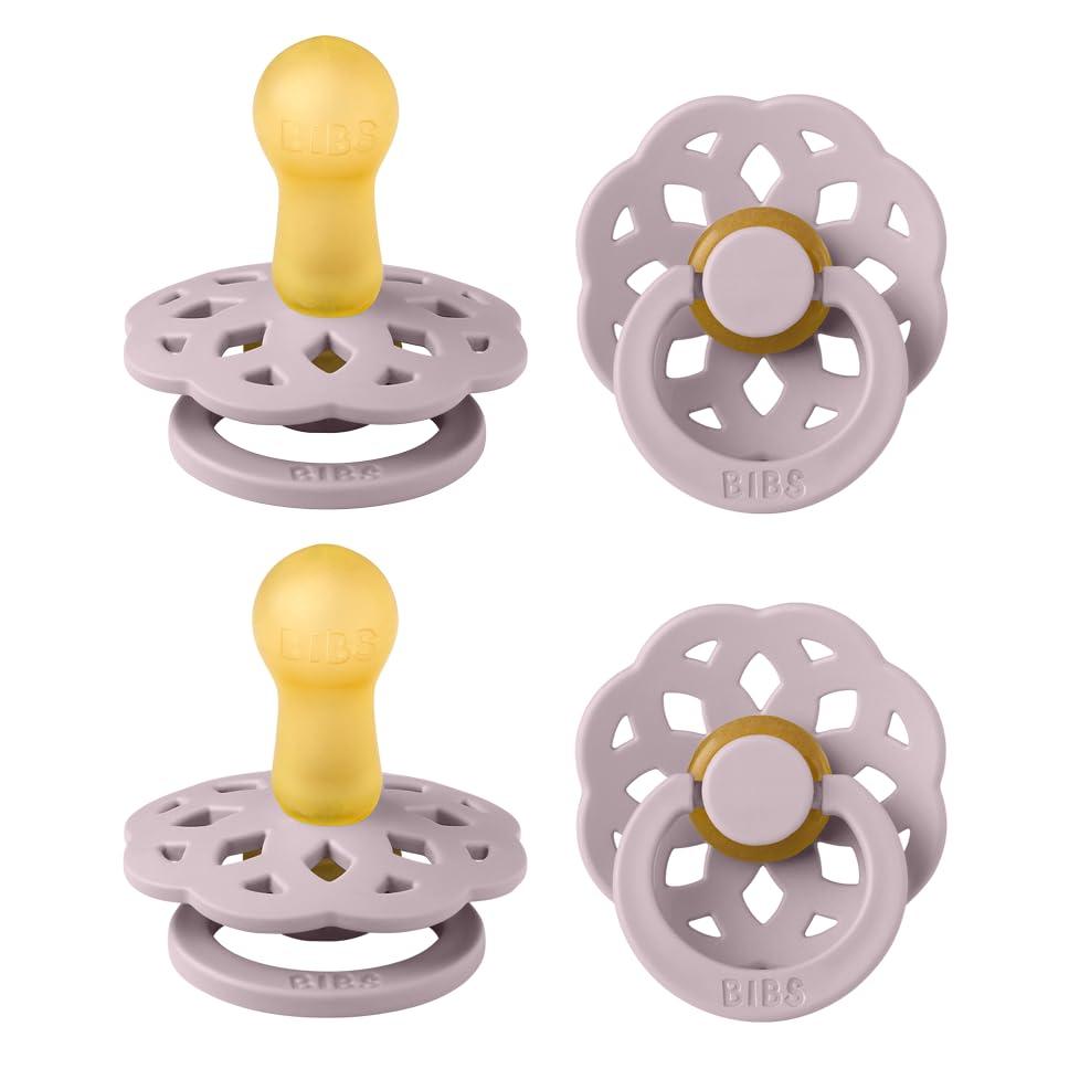 image:imageBIBS Boheme Rubber Pacifier Set for 618 Months BPAFree Round Latex Nipple Soothers Toddler Teat Set Made in Denmark 4Pack Dusty LilacDusty Lilac