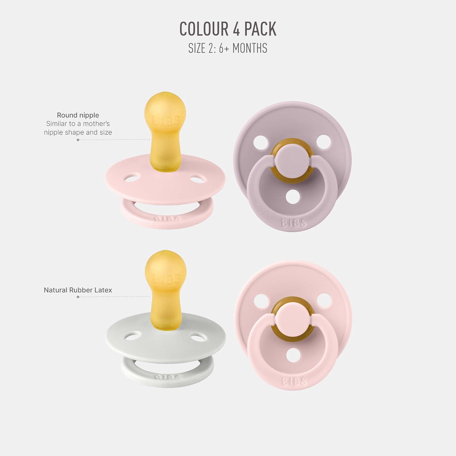 image:imageBIBS Color Pacifiers 4Pack BPA Free Soother Pacifier Round Nipple Natural Rubber Latex Made in Europe Size 618 Months Haze Mix