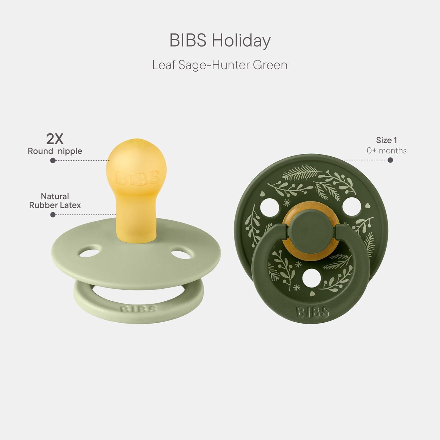 image:imageBIBS Colour Holiday Pacifier 2Pack BPA Free Pacifier Round Nipple Natural Rubber Latex Made in Denmark Size 1 06 Months SageHunter Green