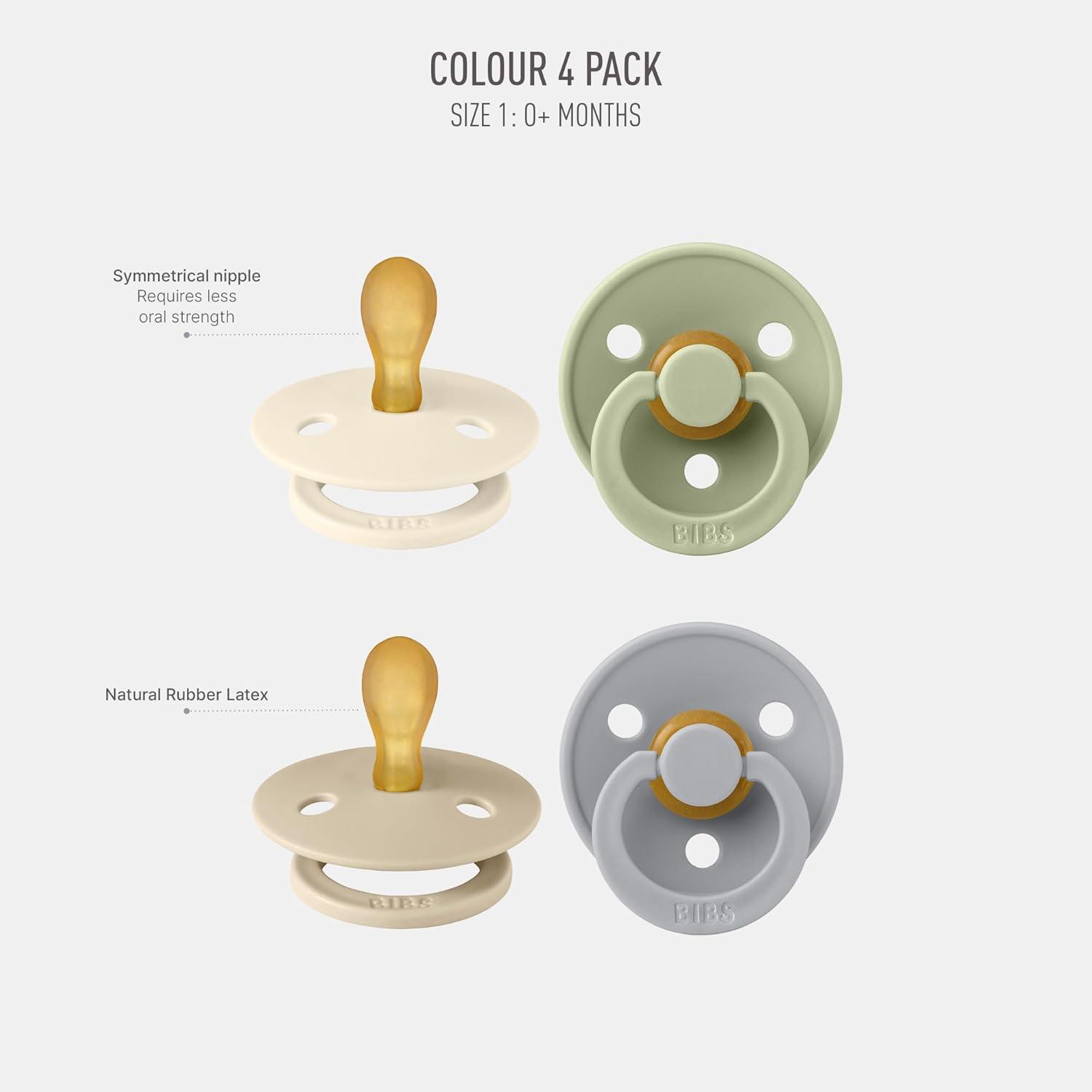 image:imageBIBS Colour Pacifier with Symmetrical Nipple Natural Rubber Baby Pacifier Set of 4 BPAFree Soothers Made in Denmark Cloud Mix Size 06 Months