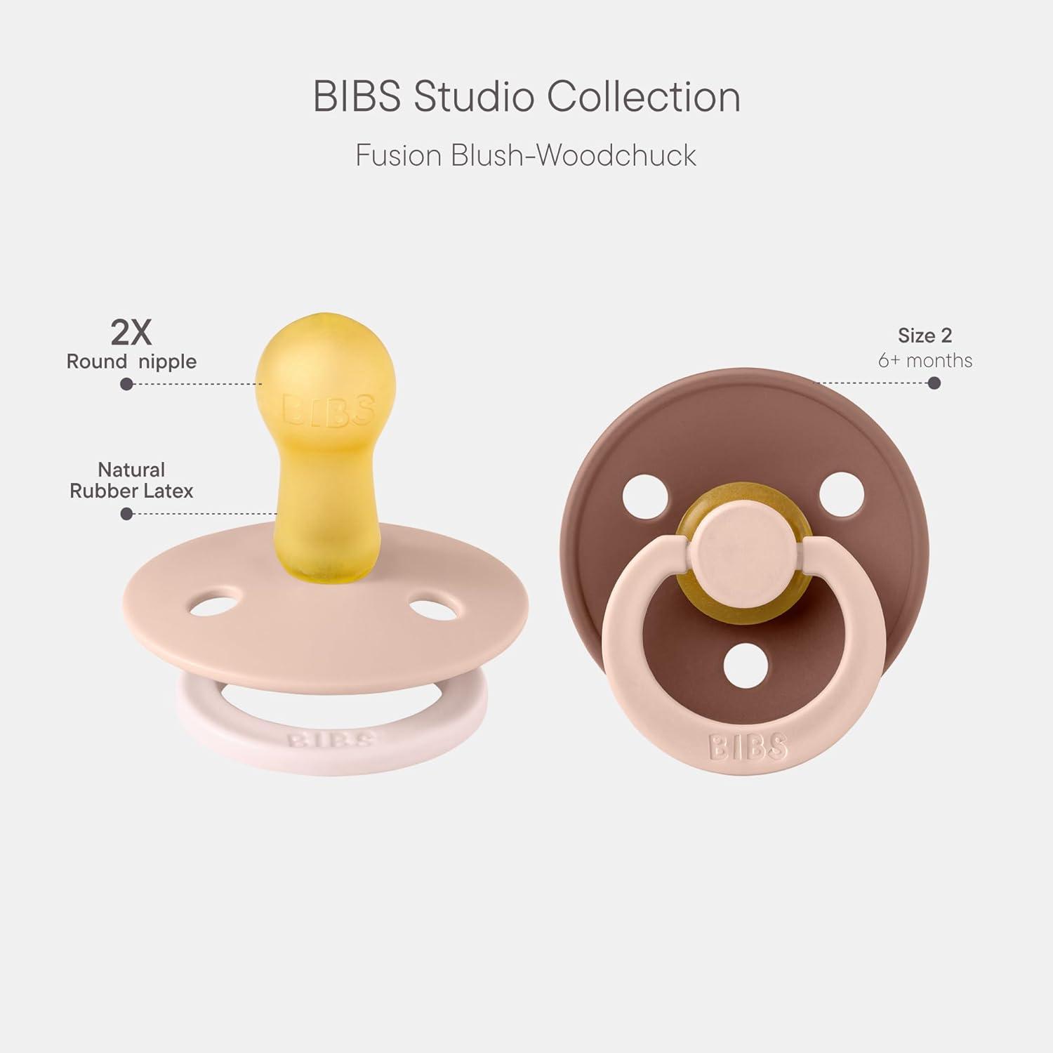 image:imageBIBS Colour Studio Pacifier 2Pack BPA Free Round Nipple Natural Rubber Latex Made in Denmark Size 1 06 Months Dusky LilacPlumBlush Woodchuck