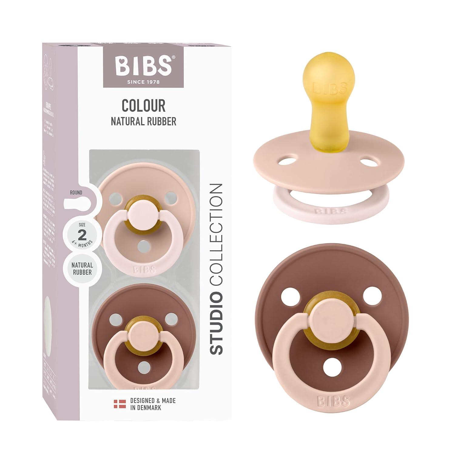 image:imageBIBS Colour Studio Pacifier 2Pack BPA Free Round Nipple Natural Rubber Latex Made in Denmark Size 1 06 Months Dusky LilacPlumBlush Woodchuck