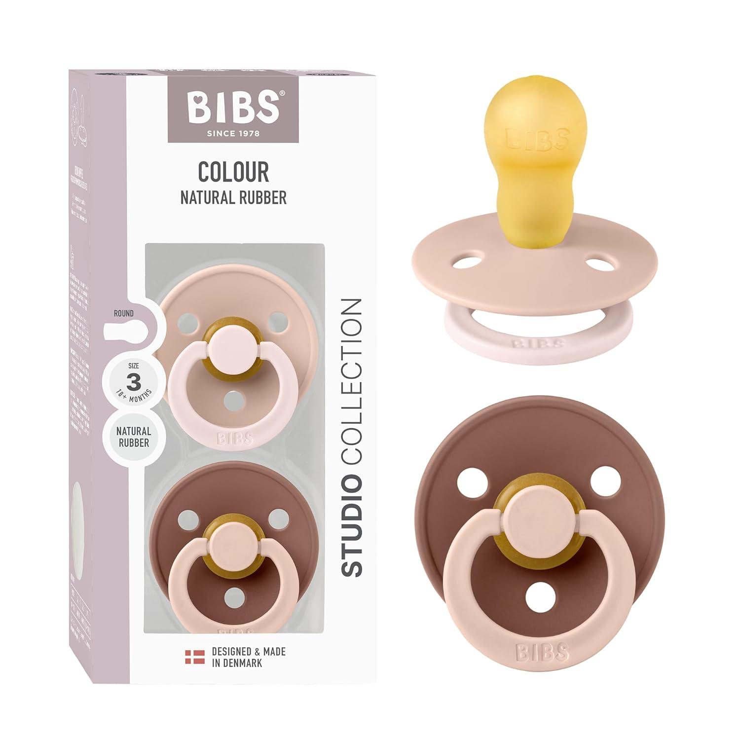image:imageBIBS Colour Studio Pacifier 2Pack BPA Free Round Nipple Natural Rubber Latex Made in Denmark Size 1 06 Months Dusky LilacPlumBlush Woodchuck