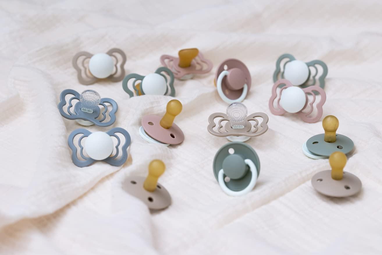 image:imageBIBS Pacifiers Natural Rubber Baby Pacifier Set of 2 BPAFree Soothers Made in Denmark Blush Glow Size 06 Months