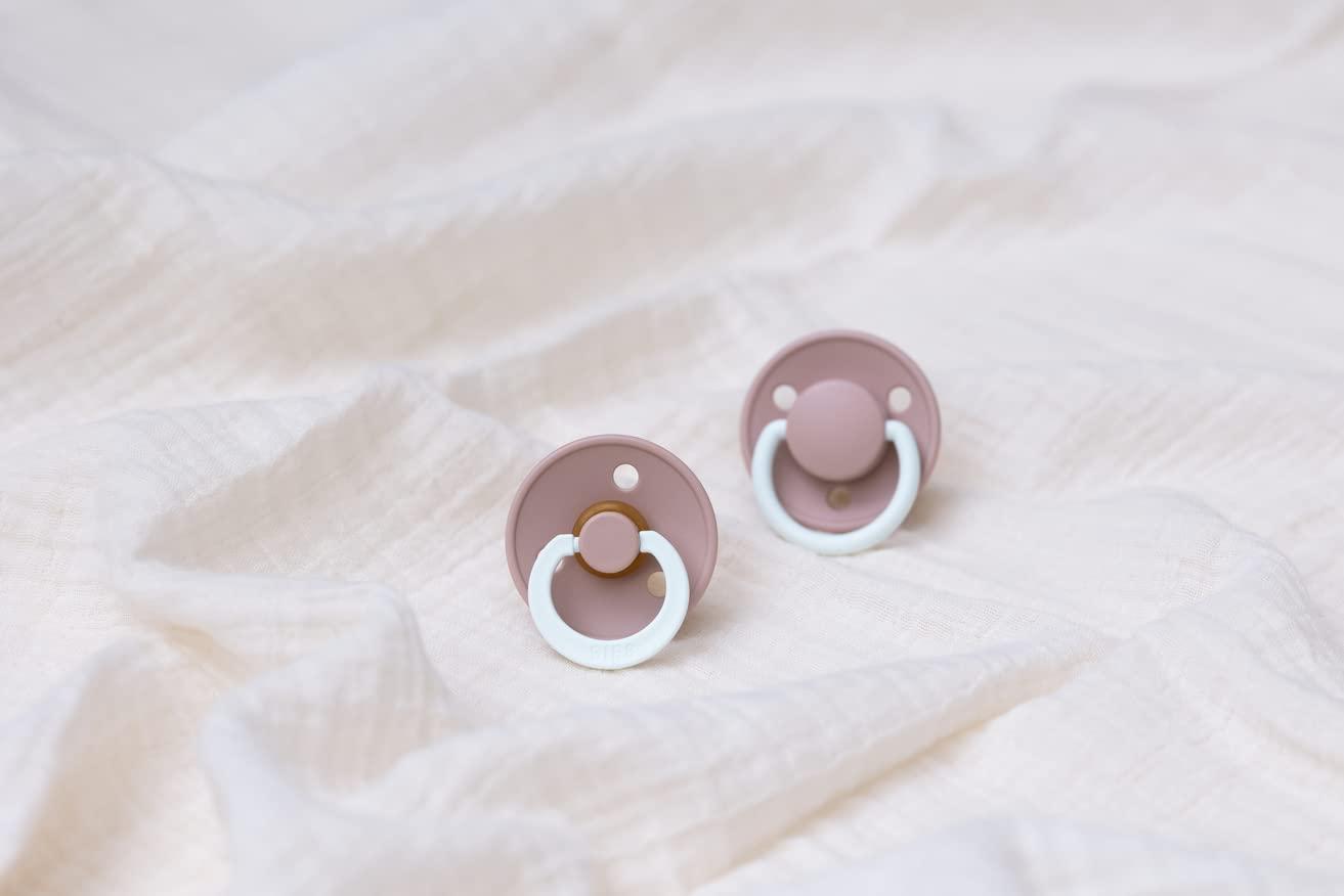 image:imageBIBS Pacifiers Natural Rubber Baby Pacifier Set of 2 BPAFree Soothers Made in Denmark Blush Glow Size 06 Months