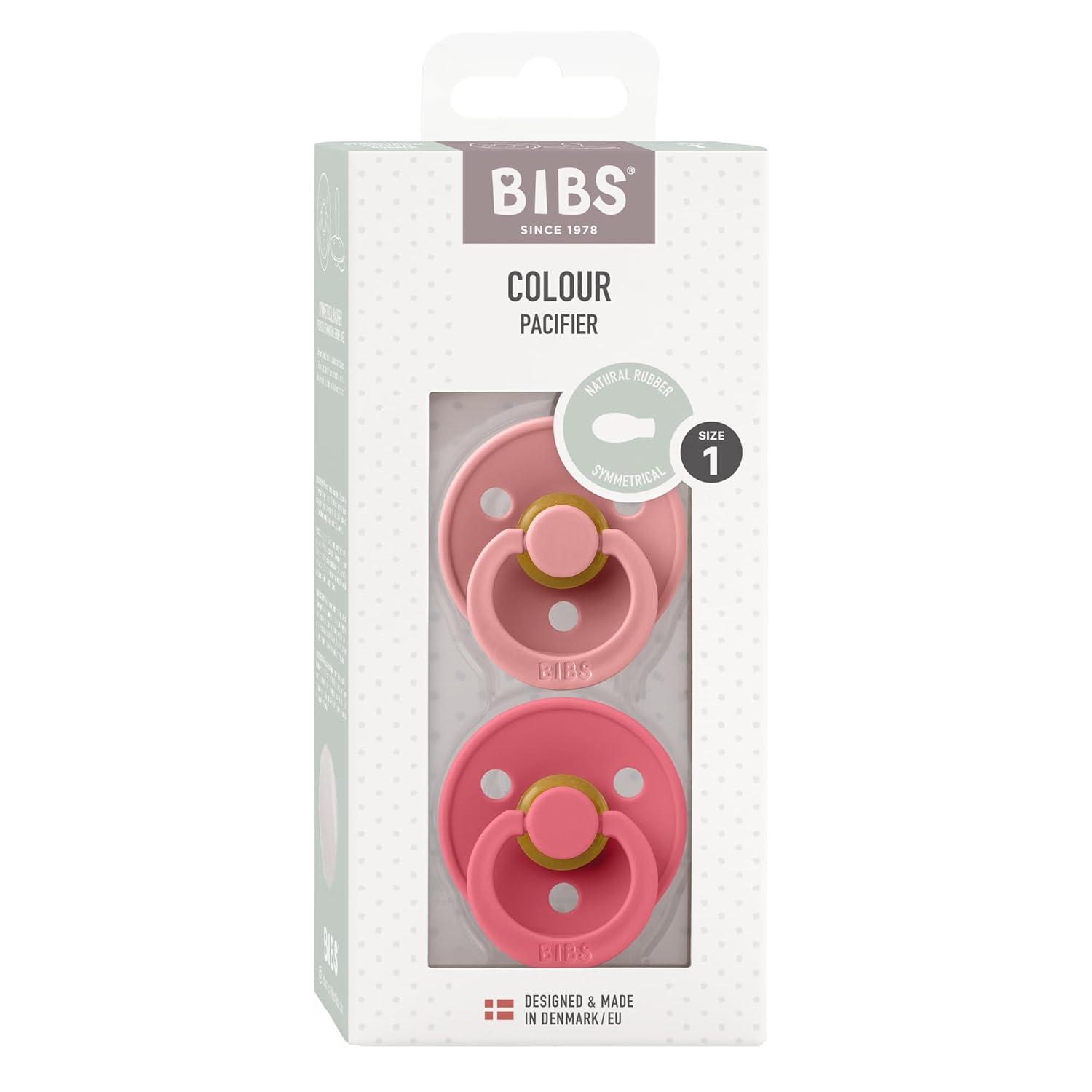 image:imageBIBS Pacifiers Set of 2 Colour Pacifier with Symmetrical Nipple BPAFree Natural Rubber Made in Denmark IvoryBlush 618 MonthsDusty PinkCoral