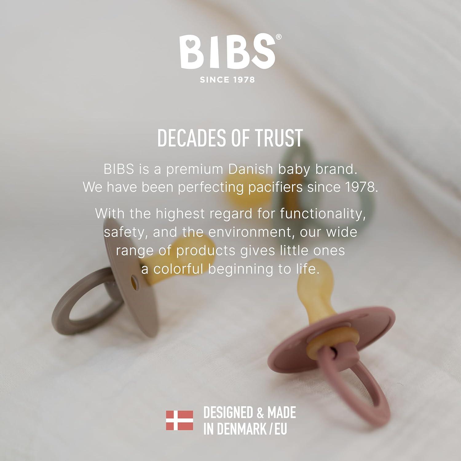 image:imageBIBS Pacifiers Set of 2 Colour Pacifier with Symmetrical Nipple BPAFree Natural Rubber Made in Denmark IvoryBlush 618 MonthsIronBaby Blue