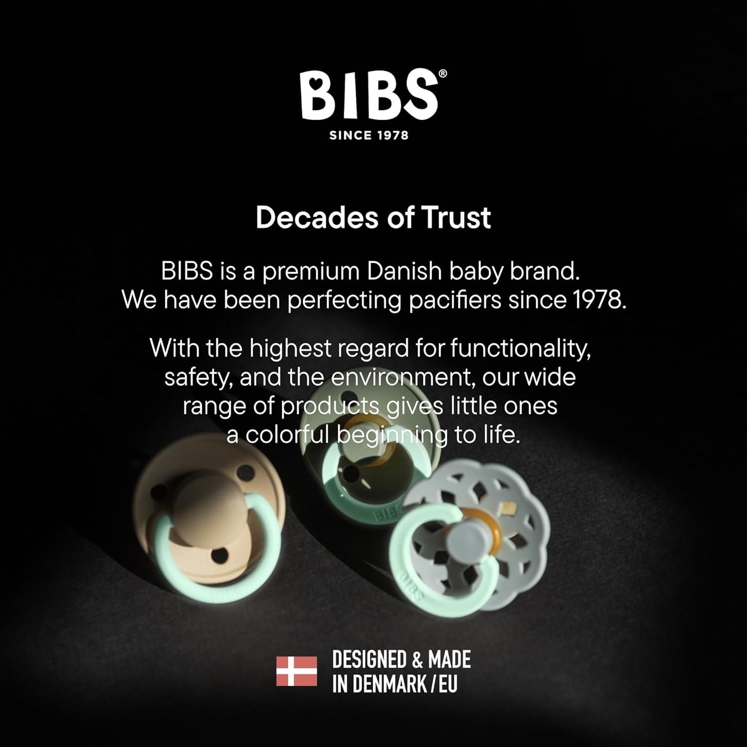 image:imageBIBS Pacifiers 618 Months 2Pack Soothers Symmetrical Nipple BPAFree Natural Rubber Made in Denmark Blush GlowVanilla Glow Colour Pacifier
