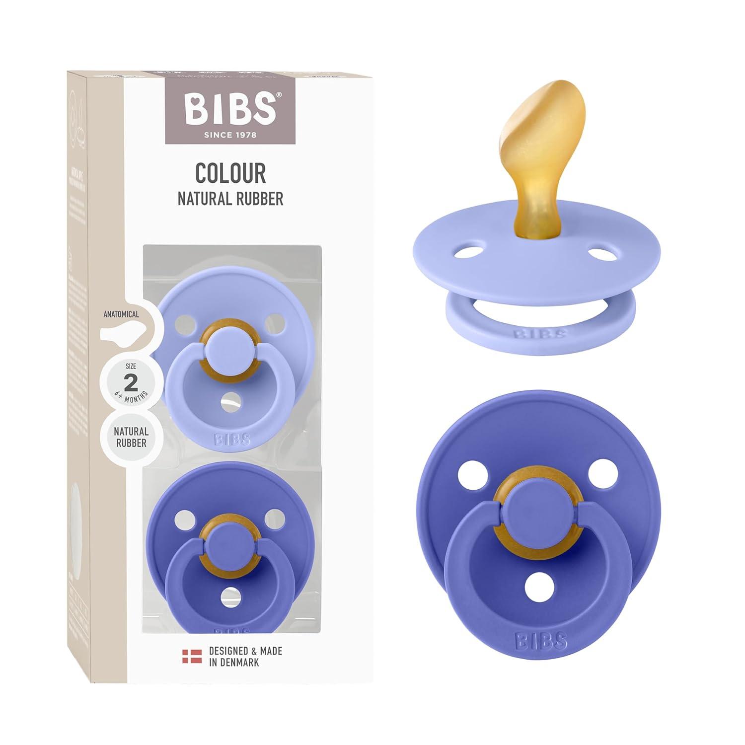 image:imageBIBS Pacifiers 618 Months Colour Collection 2Pack BPAFree Anatomical Natural Rubber Nipple Made in Denmark Island SeaForest Lake Color PacifierHush Grape