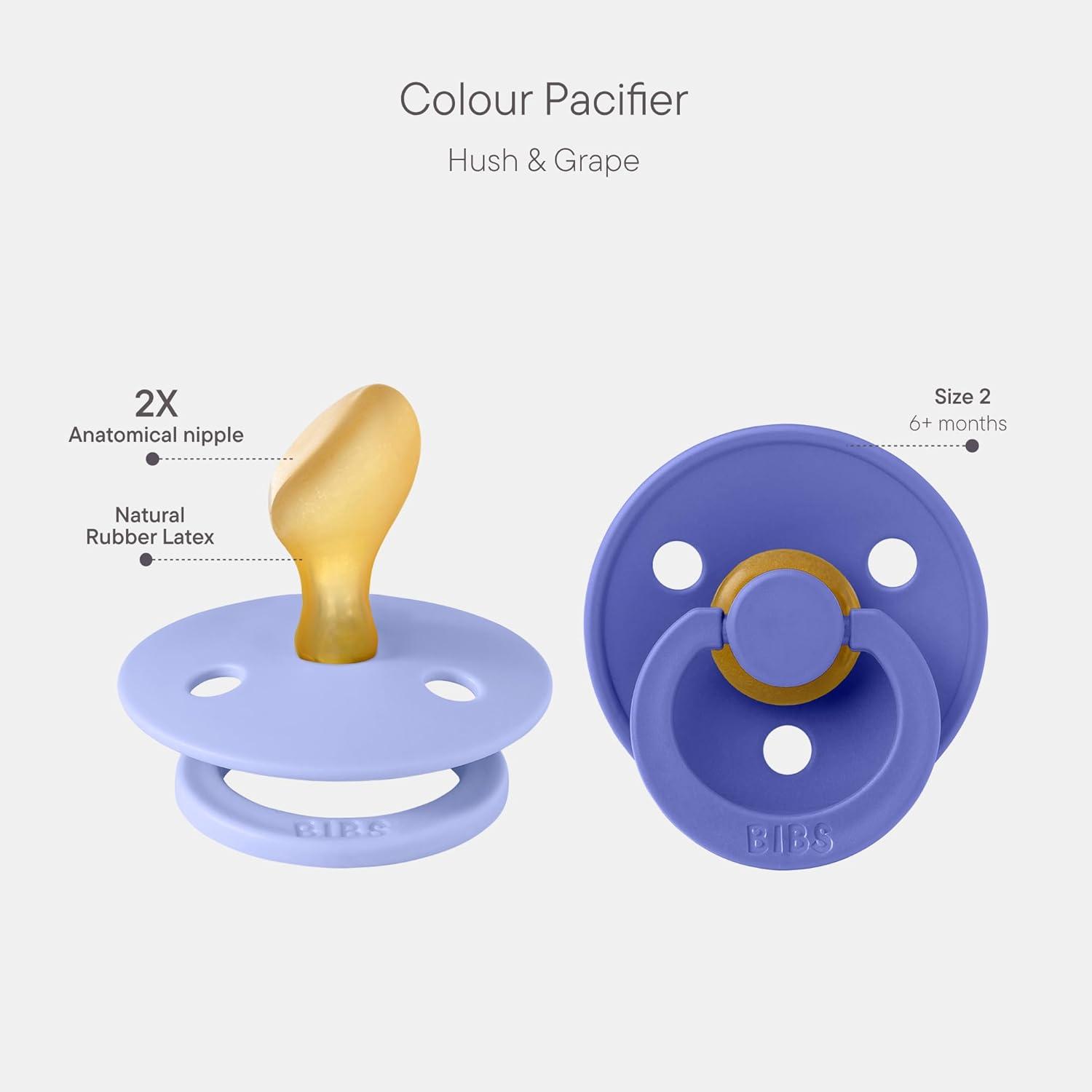 image:imageBIBS Pacifiers 618 Months Colour Collection 2Pack BPAFree Anatomical Natural Rubber Nipple Made in Denmark Island SeaForest Lake Color PacifierHush Grape