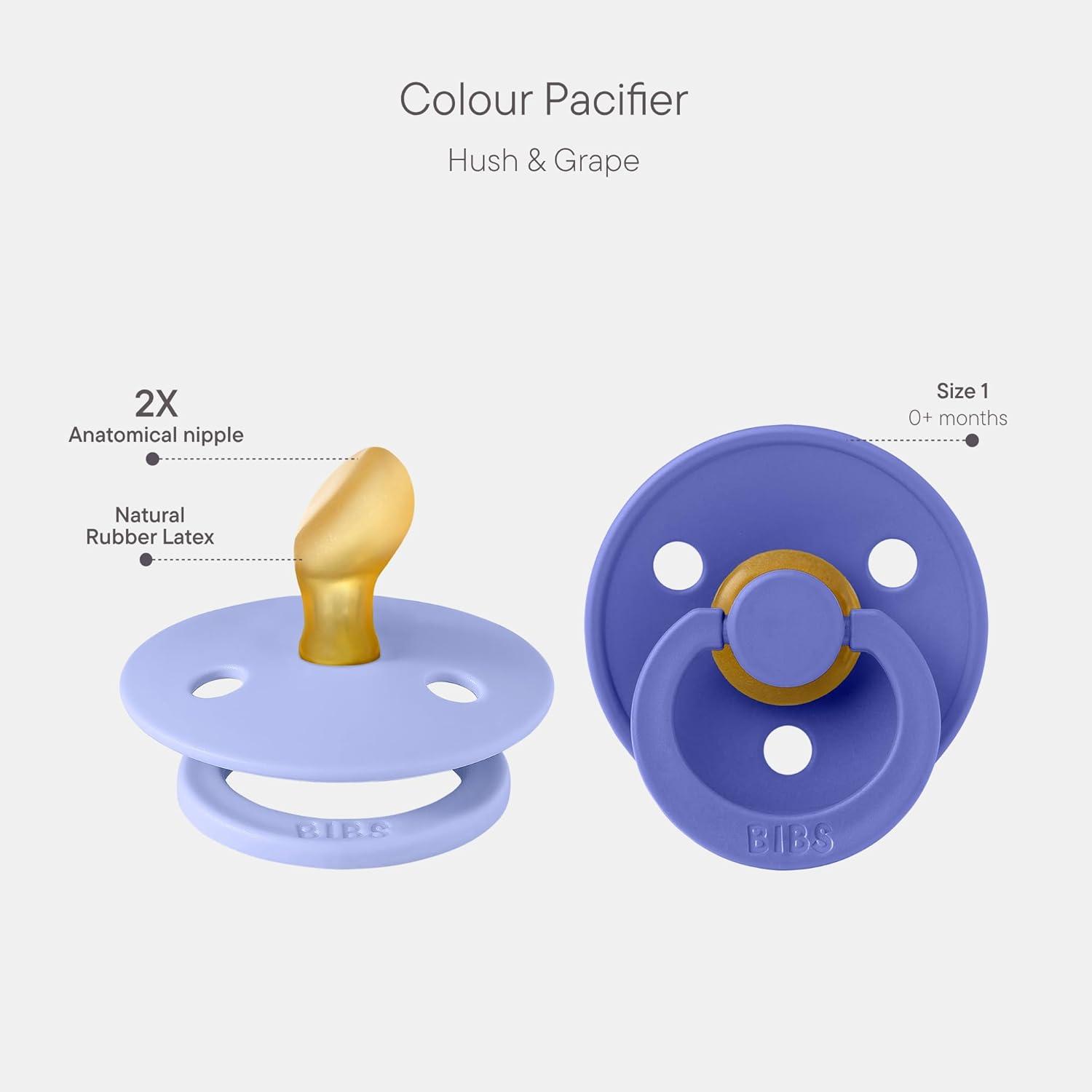 image:imageBIBS Pacifiers 618 Months Colour Collection 2Pack BPAFree Anatomical Natural Rubber Nipple Made in Denmark Island SeaForest Lake Color PacifierHush Grape