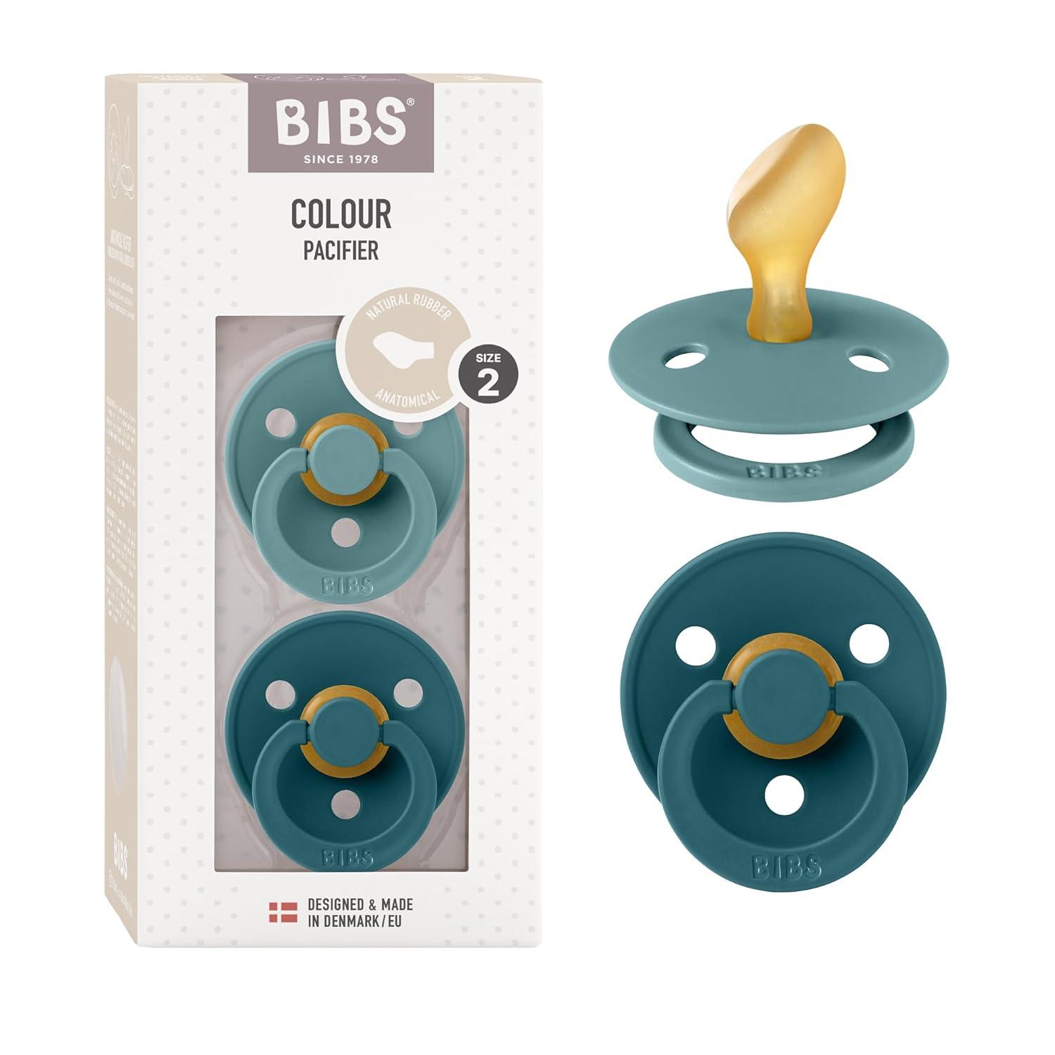 image:imageBIBS Pacifiers 618 Months Colour Collection 2Pack BPAFree Anatomical Natural Rubber Nipple Made in Denmark Island SeaForest Lake Color PacifierIsland SeaForest Lake