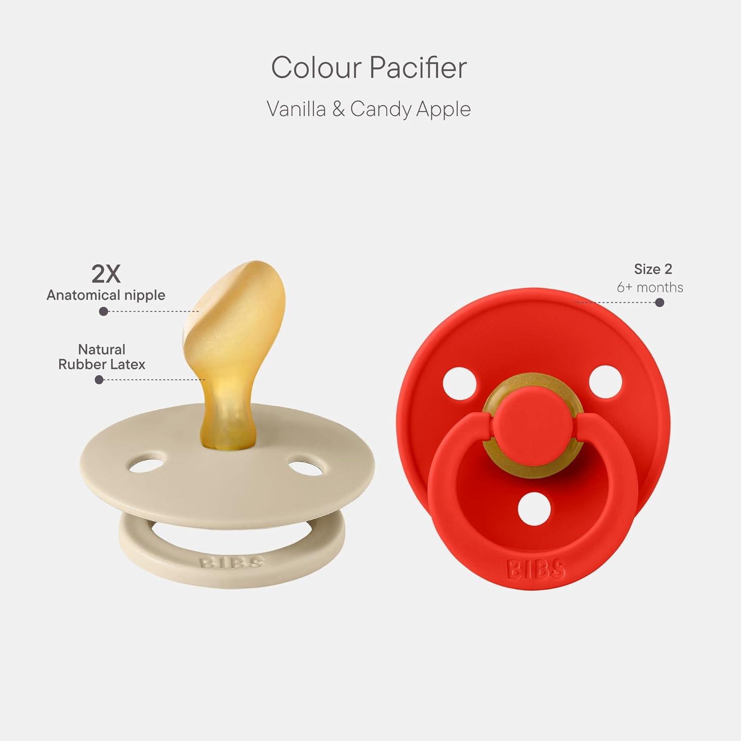 image:imageBIBS Pacifiers 618 Months Colour Collection 2Pack BPAFree Anatomical Natural Rubber Nipple Made in Denmark Island SeaForest Lake Color PacifierVanilla Candy Apple
