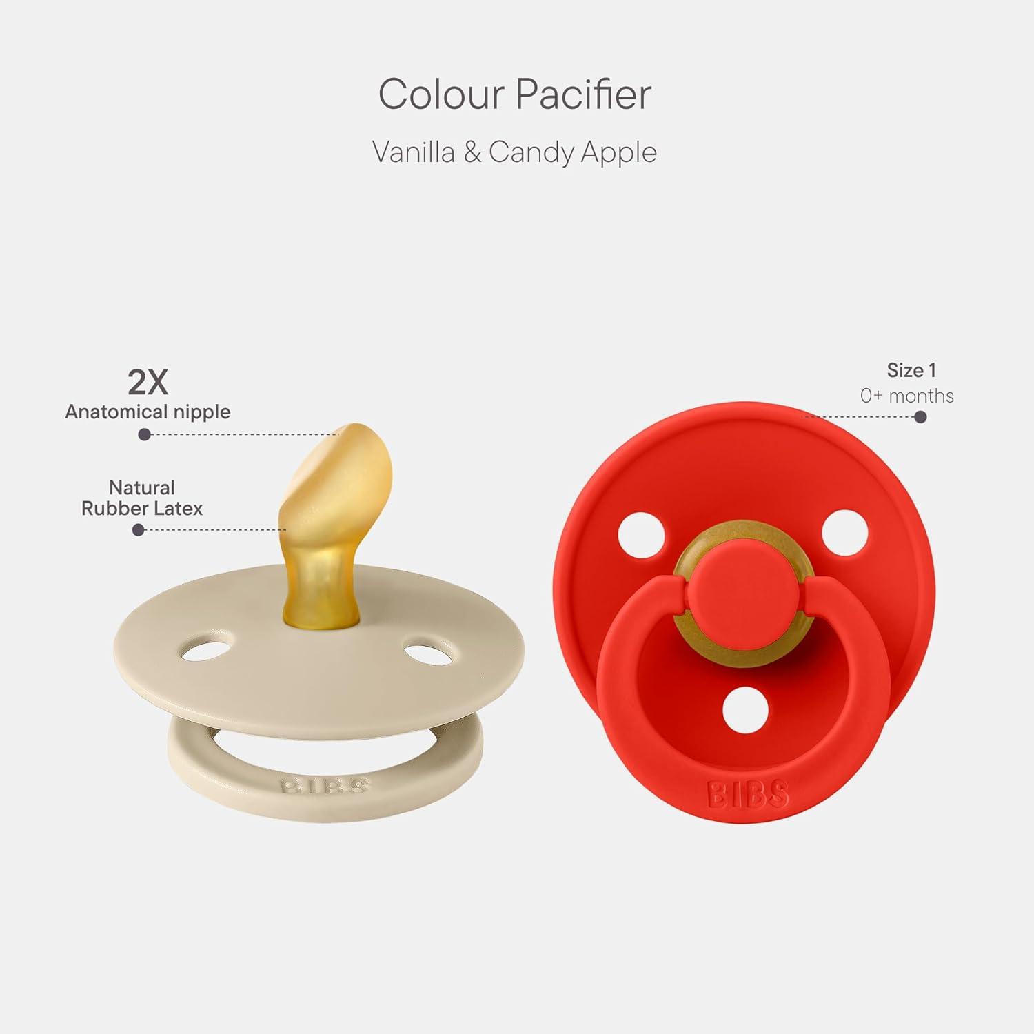 image:imageBIBS Pacifiers 618 Months Colour Collection 2Pack BPAFree Anatomical Natural Rubber Nipple Made in Denmark Island SeaForest Lake Color PacifierVanilla Candy Apple