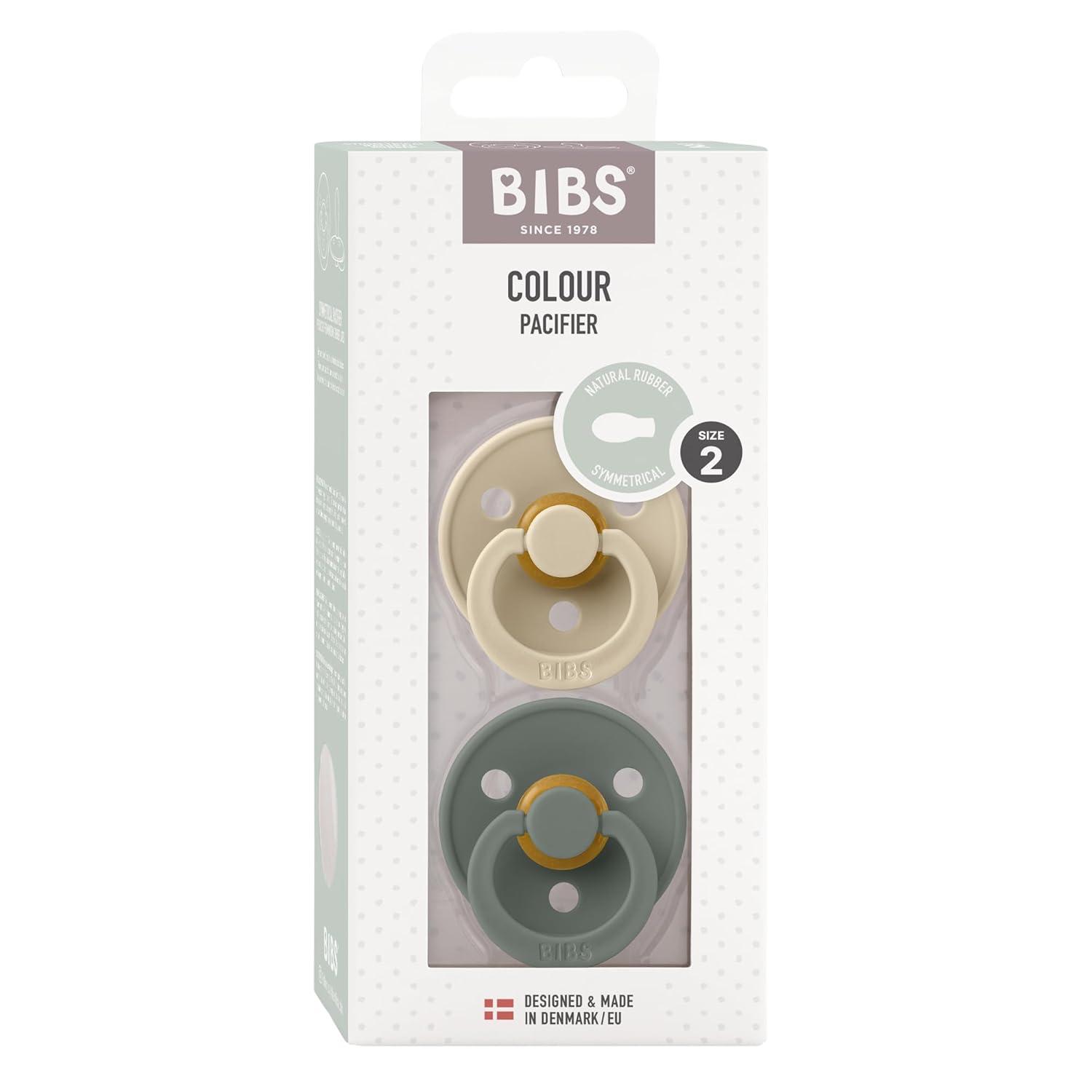 image:imageBIBS Pacifiers 618 Months Colour Collection 2Pack BPAFree Symmetrical Natural Rubber Nipple Made in Denmark VanillaPine Color Pacifier