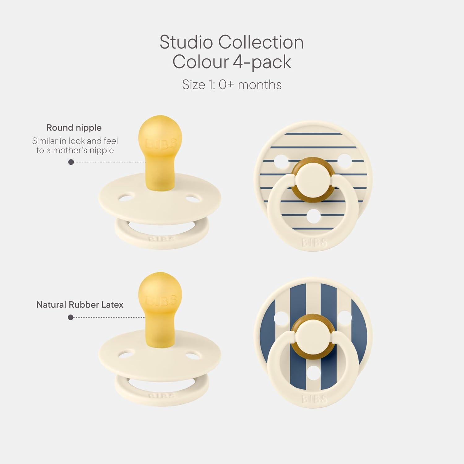 image:imageBIBS Studio Pacifier 4Pack BPA Free Pacifiers Round Nipple Natural Rubber Latex Made in Denmark Size 2 618 Months IvoryIvory Ivory Ivory Ivory
