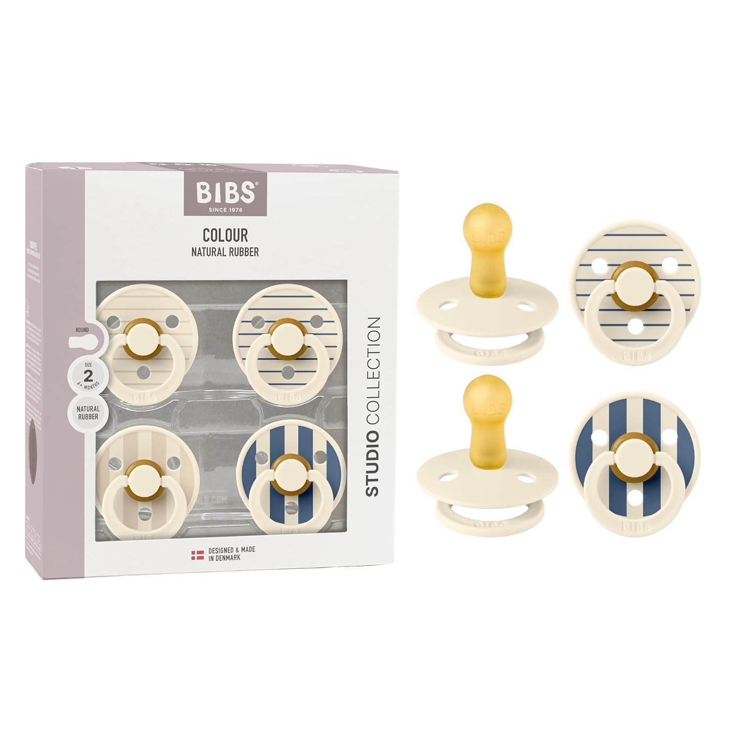 image:imageBIBS Studio Pacifier 4Pack BPA Free Pacifiers Round Nipple Natural Rubber Latex Made in Denmark Size 2 618 Months IvoryIvory Ivory Ivory Ivory
