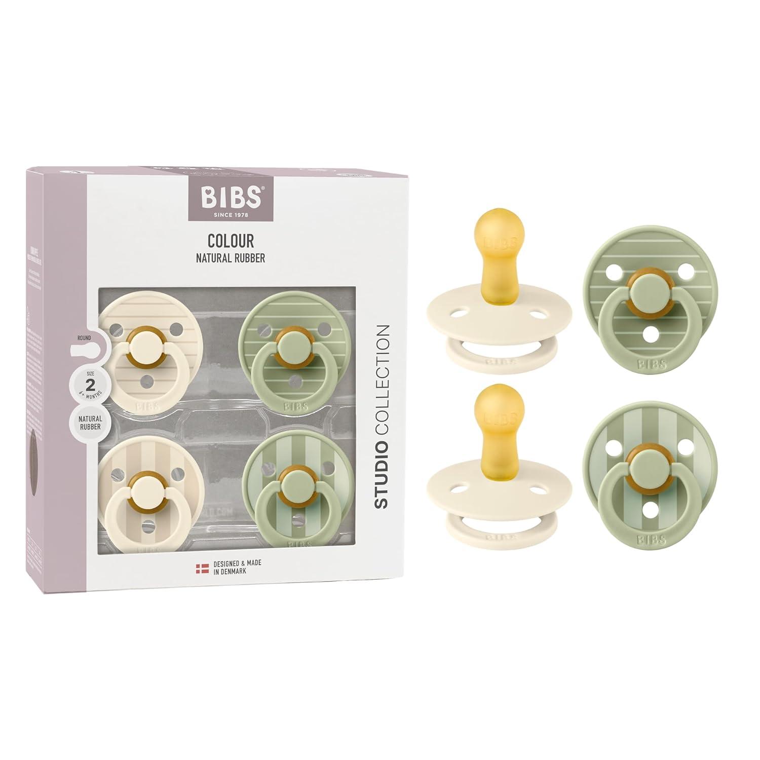 image:imageBIBS Studio Pacifier 4Pack BPA Free Pacifiers Round Nipple Natural Rubber Latex Made in Denmark Size 2 618 Months IvoryIvory Ivory Sage Sage