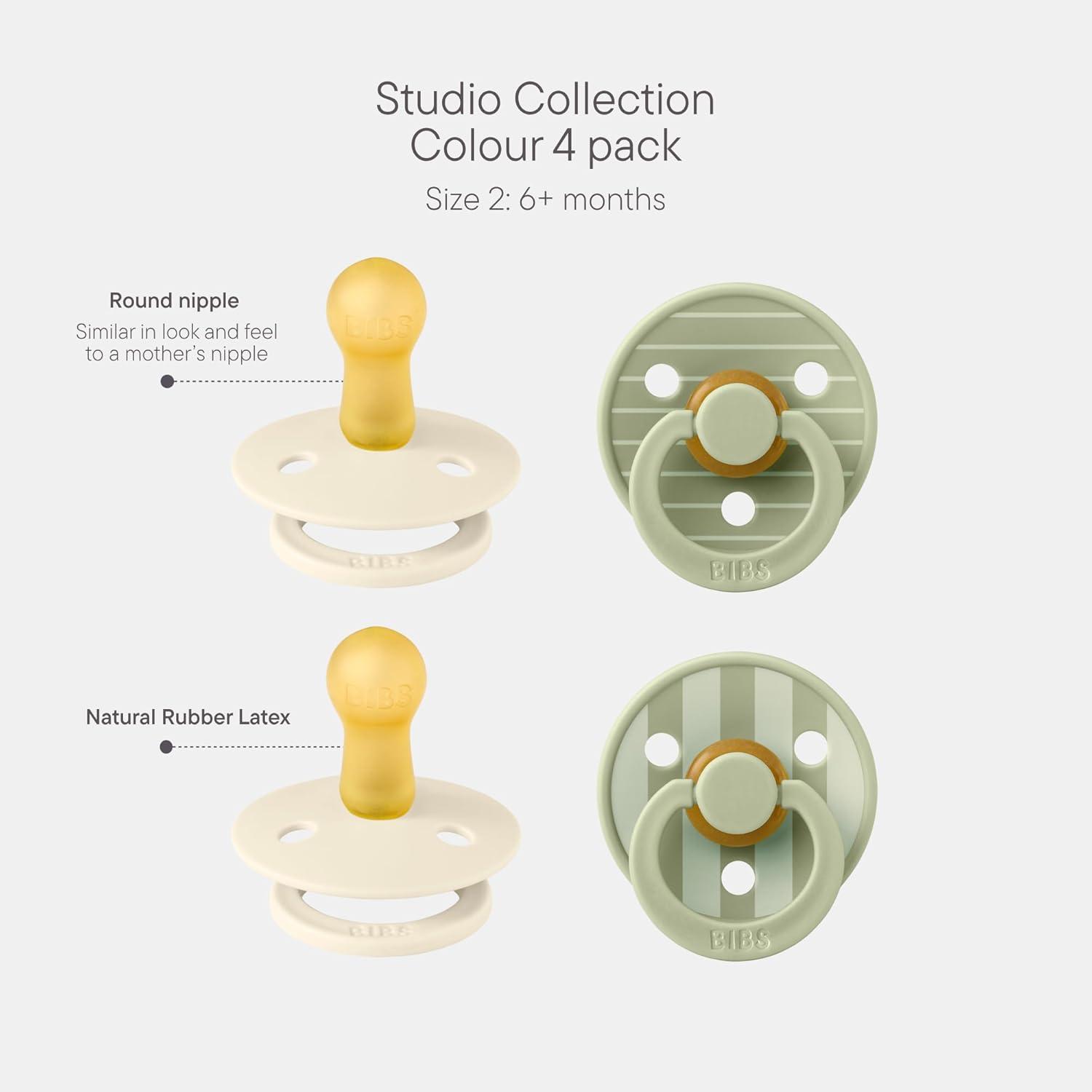 image:imageBIBS Studio Pacifier 4Pack BPA Free Pacifiers Round Nipple Natural Rubber Latex Made in Denmark Size 2 618 Months IvoryIvory Ivory Sage Sage