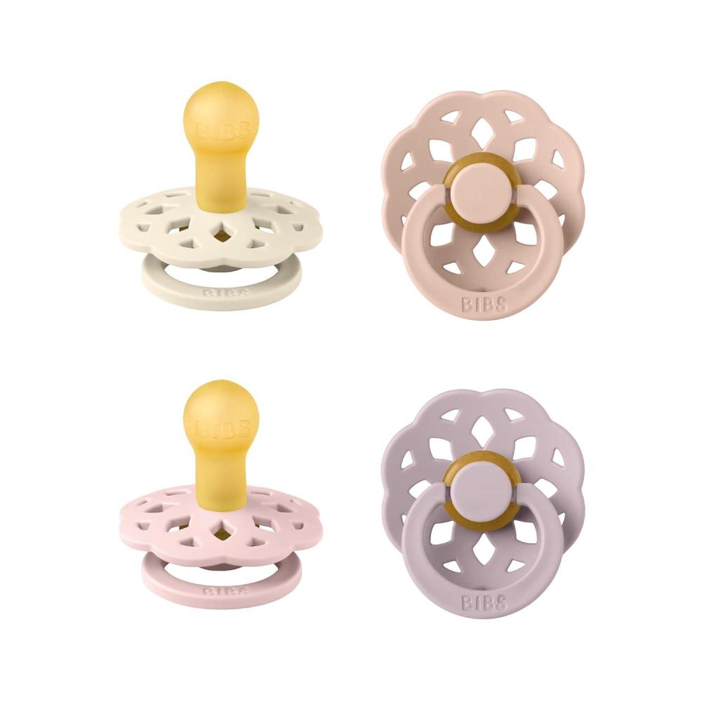 image:imageBIBS Boheme Rubber Pacifier Set for 618 Months BPAFree Round Latex Nipple Soothers Toddler Teat Set Made in Denmark 4Pack Dusty LilacDusky Lilac Mix