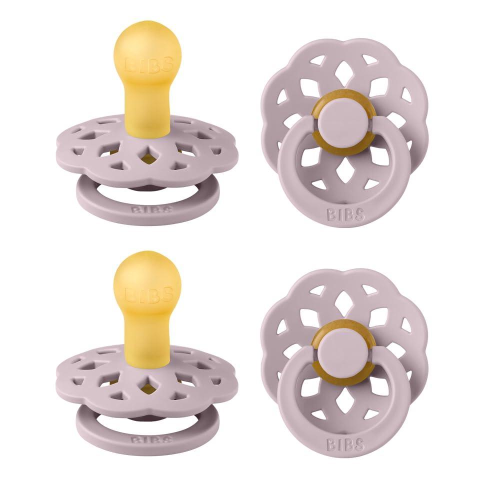 image:imageBIBS Boheme Rubber Pacifier Set for 618 Months BPAFree Round Latex Nipple Soothers Toddler Teat Set Made in Denmark 4Pack Dusty LilacDusty Lilac