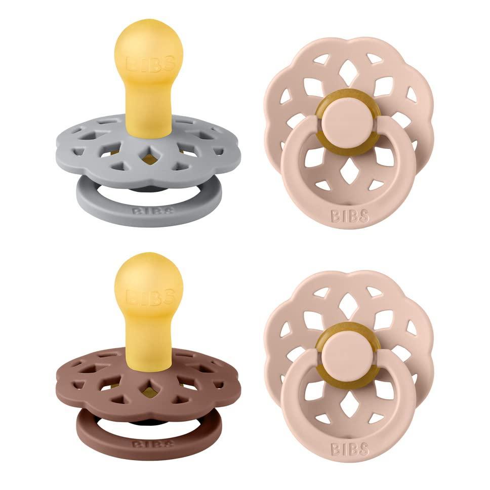 image:imageBIBS Boheme Soother 4Pack BPA Free Dummy Pacifier Round Nipple Natural Rubber Latex Made in Denmark Size 06 Months Blossom MixWoodchuck Mix