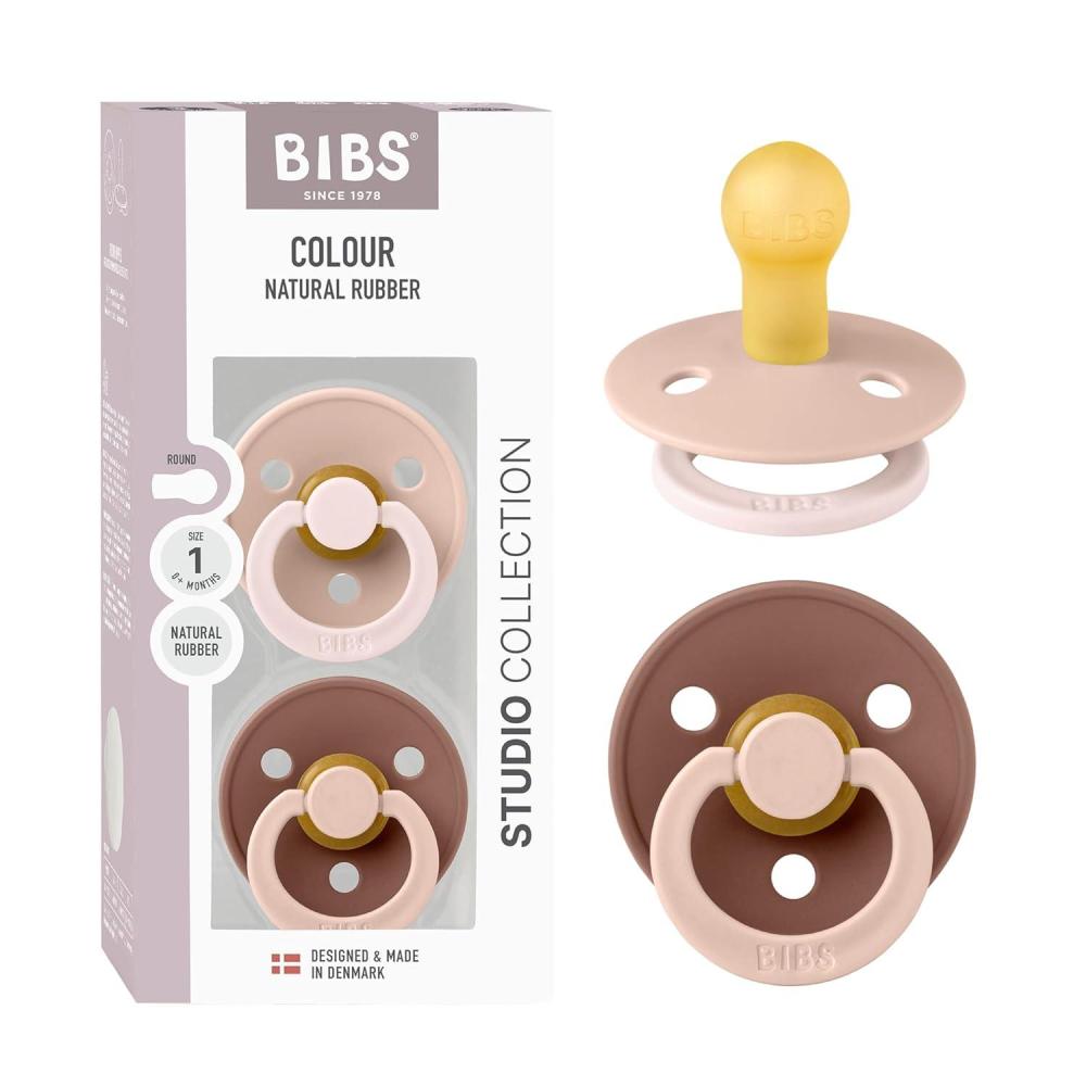 image:imageBIBS Colour Studio Pacifier 2Pack BPA Free Round Nipple Natural Rubber Latex Made in Denmark Size 1 06 Months Dusky LilacPlumBlush Woodchuck