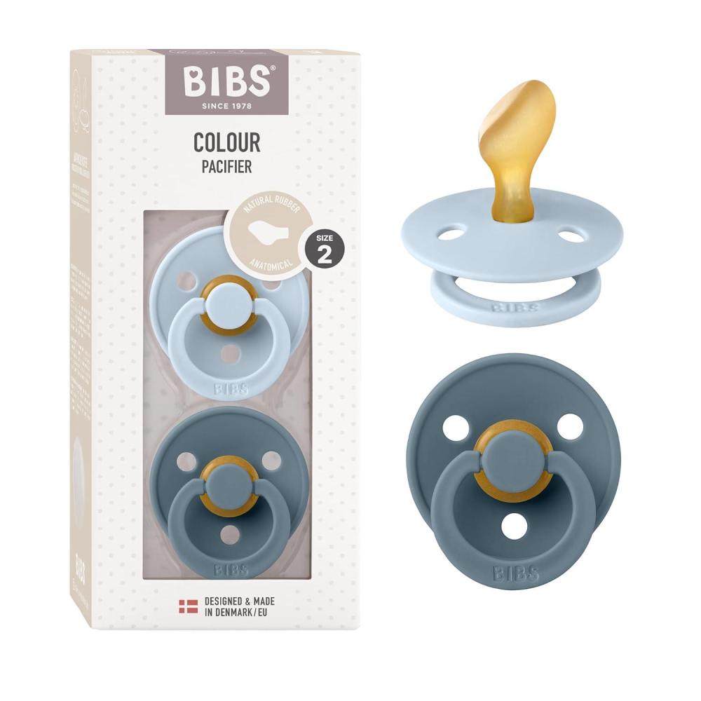 image:imageBIBS Pacifiers Set of 2 Colour Pacifier with Anatomical Nipple BPAFree Natural Rubber Made in Denmark Baby Blue Petrol 618 Months
