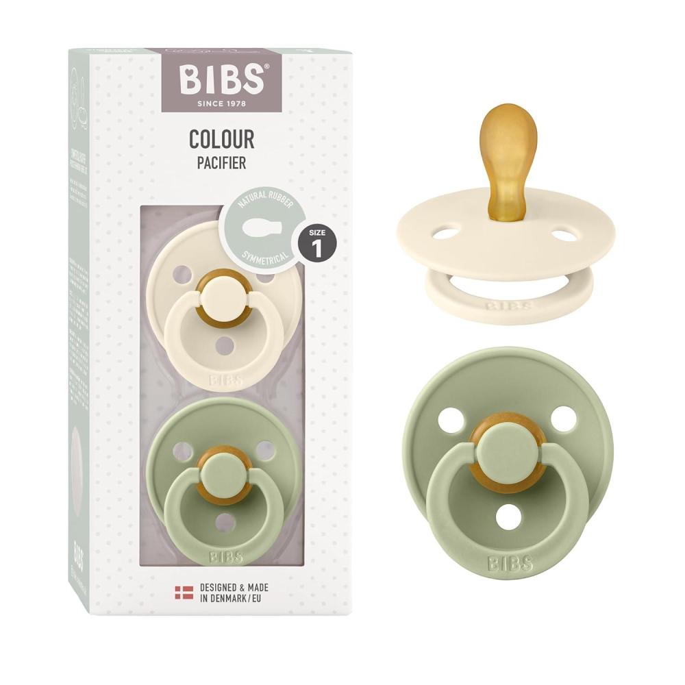 image:imageBIBS Pacifiers Set of 2 Colour Pacifier with Symmetrical Nipple BPAFree Natural Rubber Made in Denmark IvoryBlush 618 MonthsIvorySage