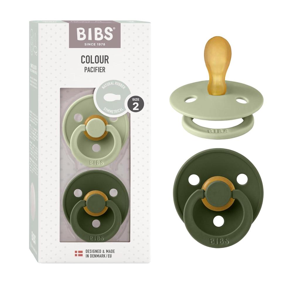 image:imageBIBS Pacifiers Set of 2 Colour Pacifier with Symmetrical Nipple BPAFree Natural Rubber Made in Denmark IvoryBlush 618 MonthsSageHunter Green