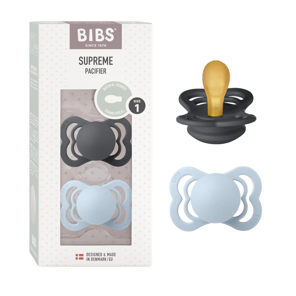image:imageBIBS Pacifiers Supreme Collection BPAFree Baby Pacifier Made in Denmark Set of 2 IronBaby Blue Color Premium Soothers Size 06 Months