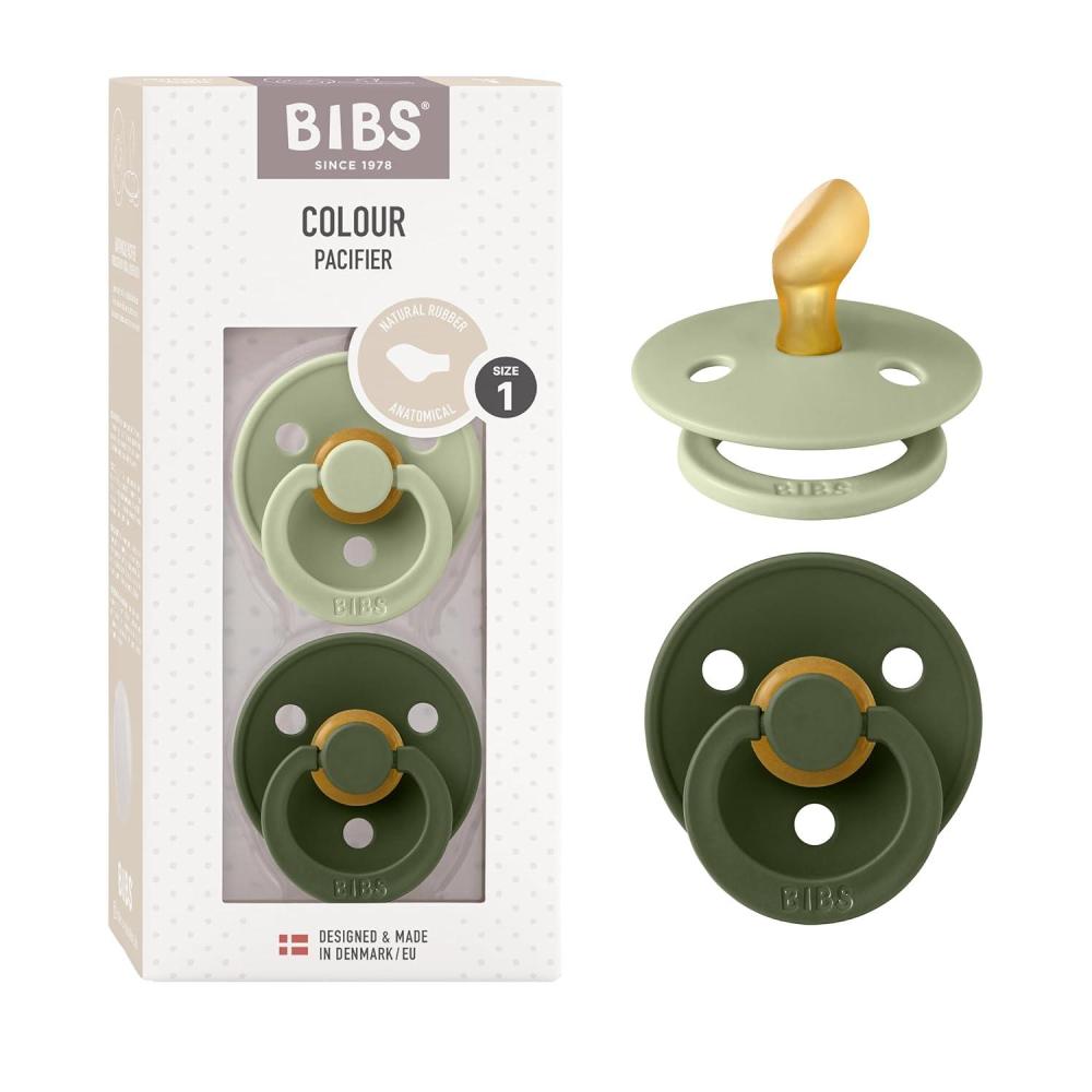 image:imageBIBS Pacifiers 06 Months 2Pack Soothers Anatomical Nipple BPAFree Natural Rubber Made in Denmark SageHunter Green Colour Pacifier