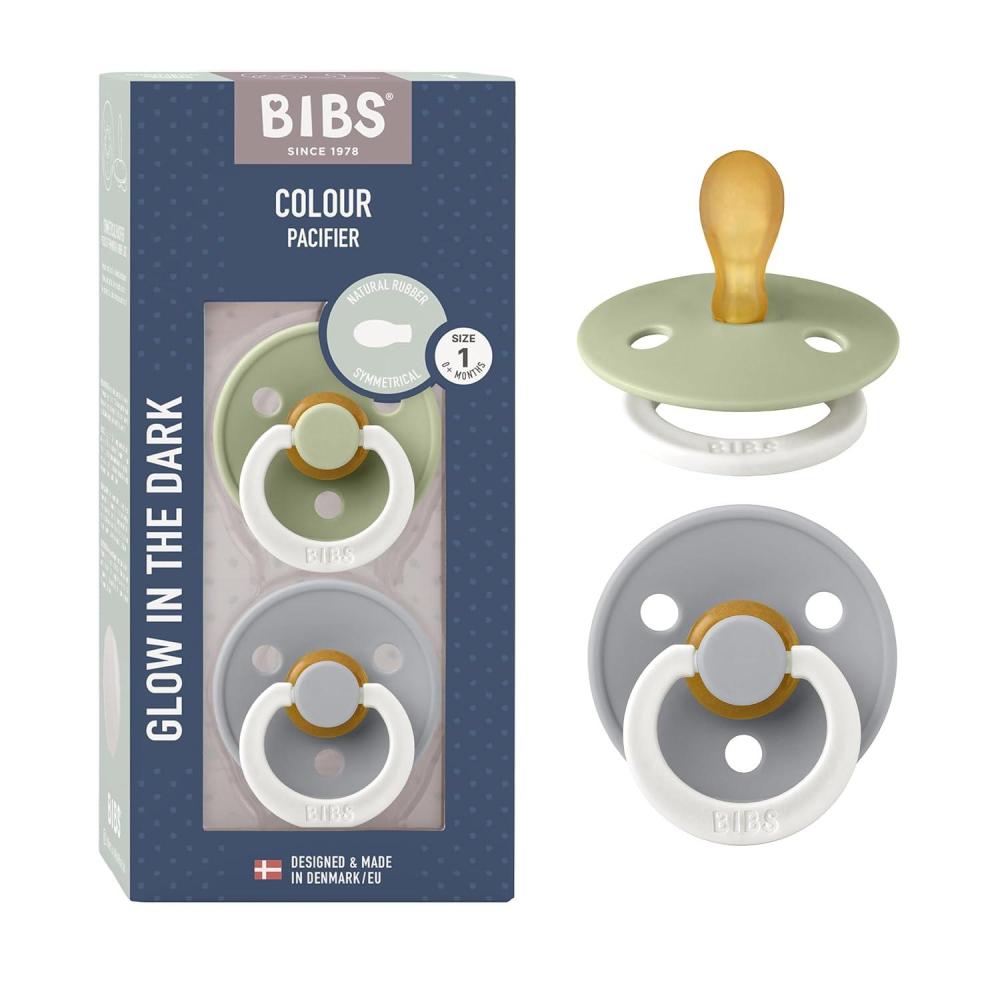 image:imageBIBS Pacifiers 06 Months 2Pack Soothers BPAFree Symmetrical Nipple Made in Denmark Sage GlowCloud Glow Colour Pacifier