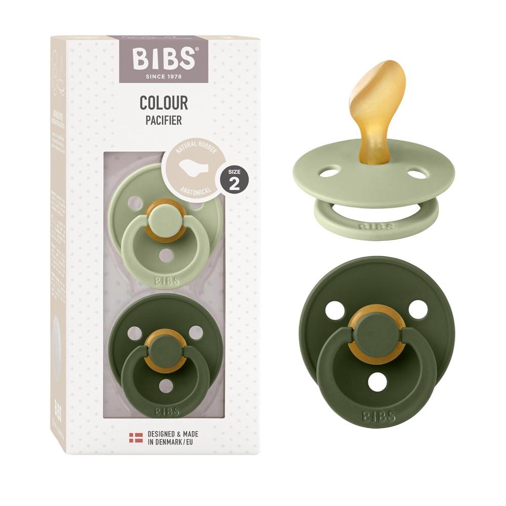 image:imageBIBS Pacifiers 618 Months 2Pack Soothers Anatomical Nipple BPAFree Natural Rubber Made in Denmark SageHunter Green Colour Pacifier