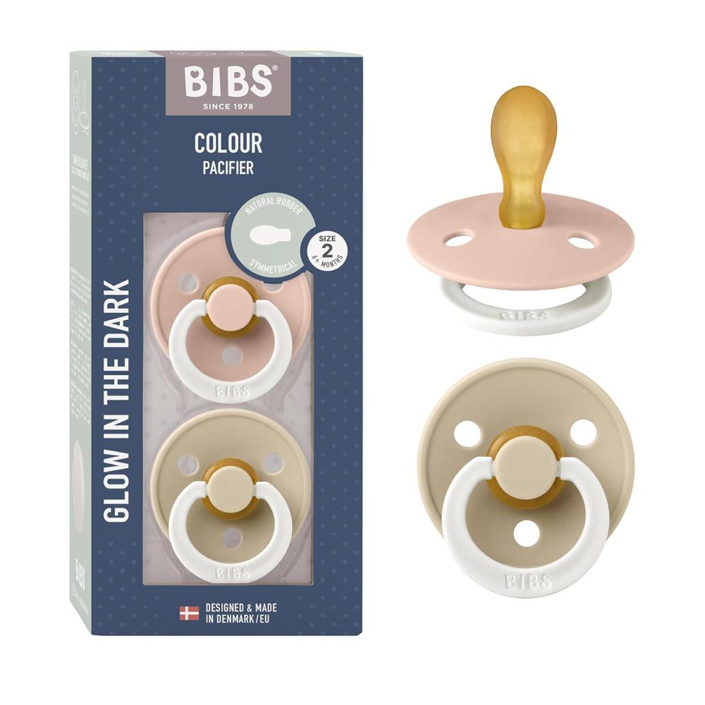 image:imageBIBS Pacifiers 618 Months 2Pack Soothers Symmetrical Nipple BPAFree Natural Rubber Made in Denmark Blush GlowVanilla Glow Colour Pacifier