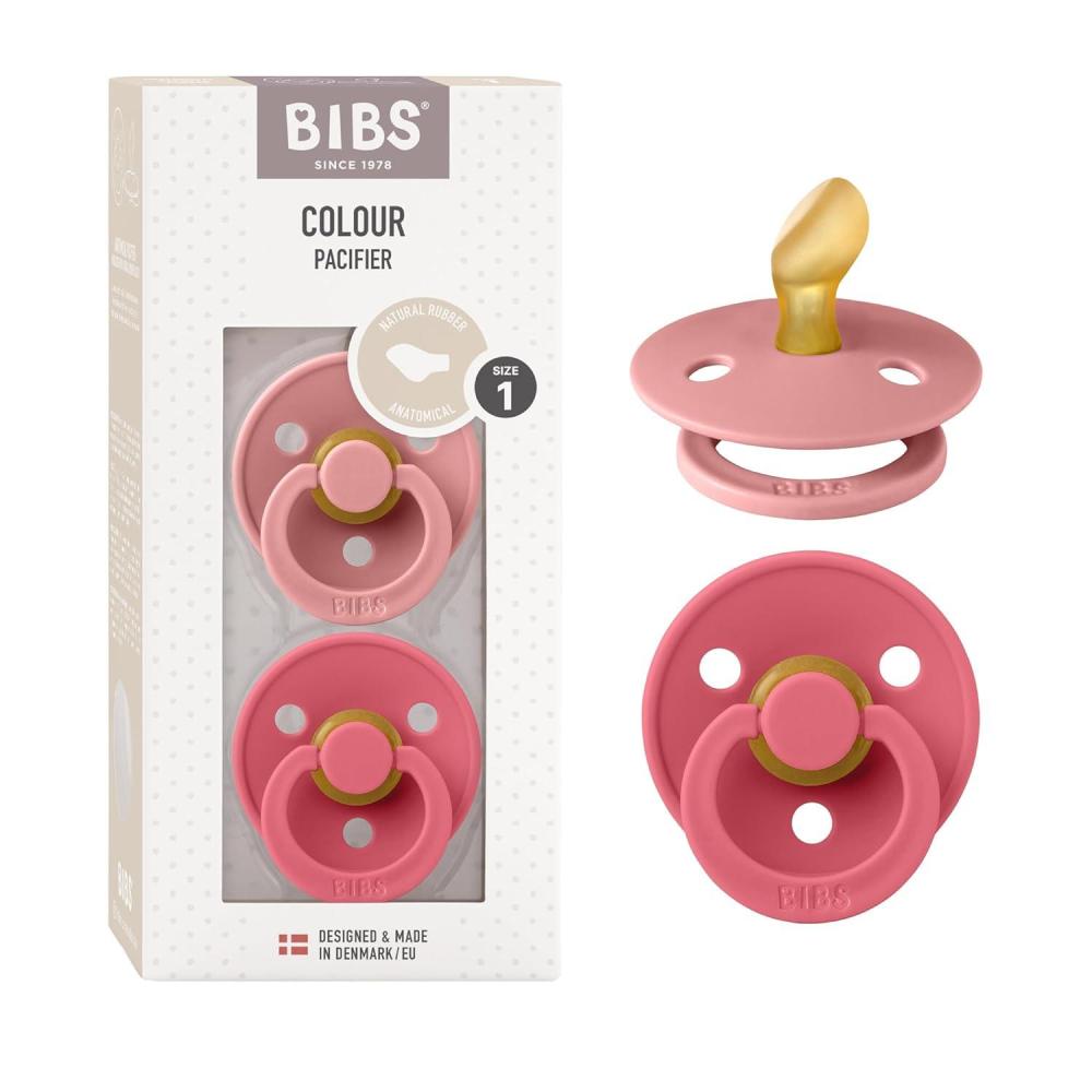 image:imageBIBS Pacifiers 618 Months Colour Collection 2Pack BPAFree Anatomical Natural Rubber Nipple Made in Denmark Island SeaForest Lake Color PacifierDusty PinkCoral
